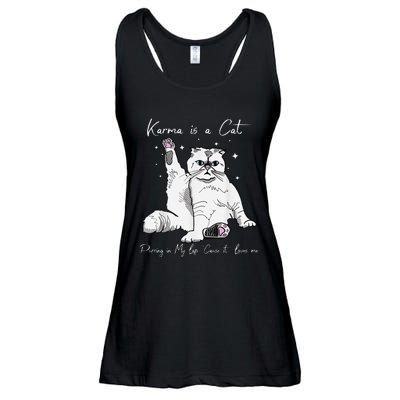 Karma Is A Cat Purring In My Lap Cause It Loves Me Cat Lover Ladies Essential Flowy Tank