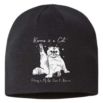 Karma Is A Cat Purring In My Lap Cause It Loves Me Cat Lover Sustainable Beanie