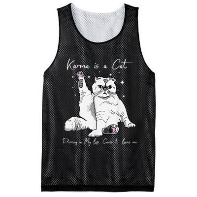Karma Is A Cat Purring In My Lap Cause It Loves Me Cat Lover Mesh Reversible Basketball Jersey Tank