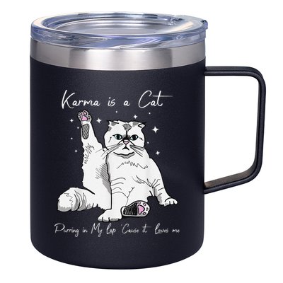 Karma Is A Cat Purring In My Lap Cause It Loves Me Cat Lover 12oz Stainless Steel Coffee Mug
