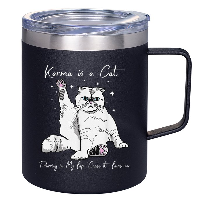 Karma Is A Cat Purring In My Lap Cause It Loves Me Cat Lover 12oz Stainless Steel Coffee Mug