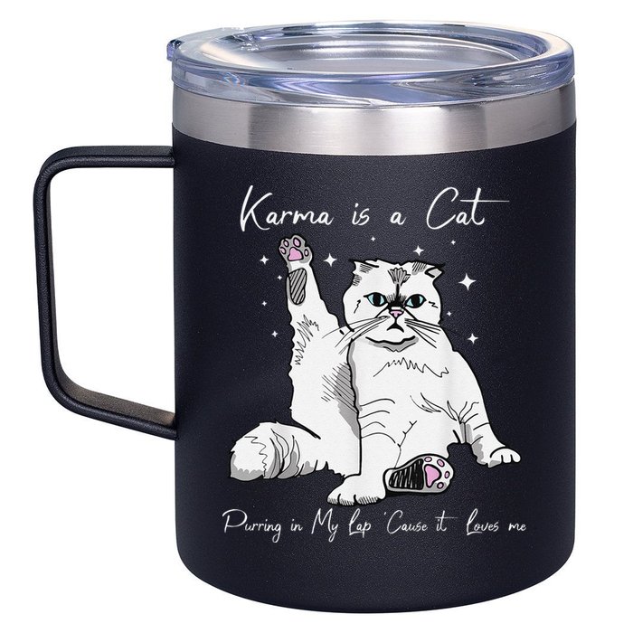 Karma Is A Cat Purring In My Lap Cause It Loves Me Cat Lover 12oz Stainless Steel Coffee Mug