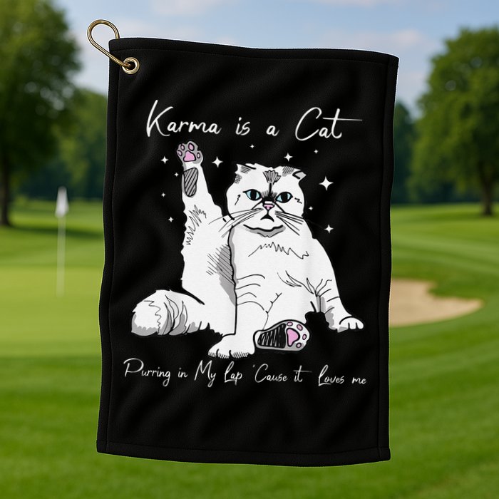Karma Is A Cat Purring In My Lap Cause It Loves Me Cat Lover Golf Towel