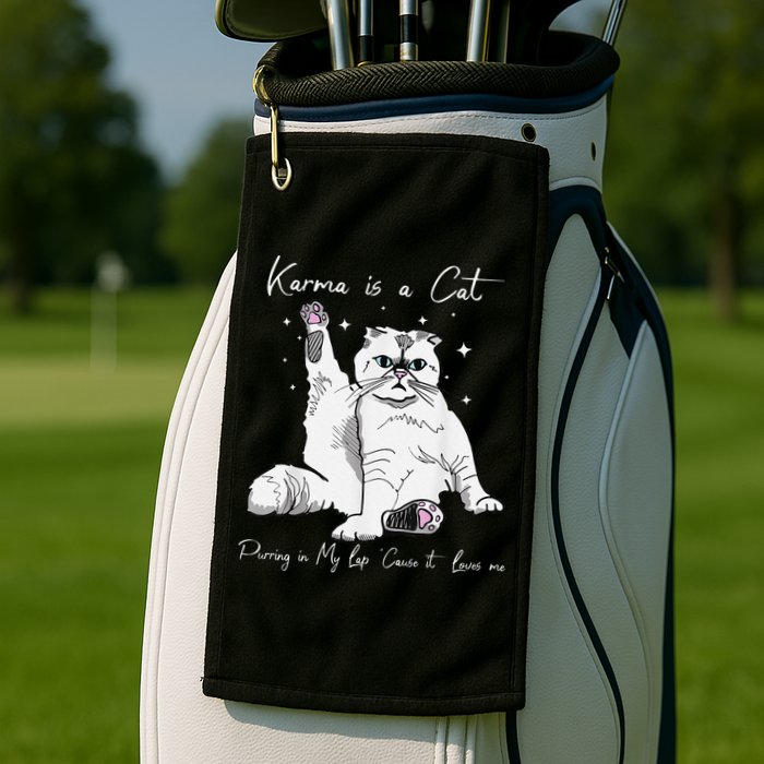 Karma Is A Cat Purring In My Lap Cause It Loves Me Cat Lover Golf Towel