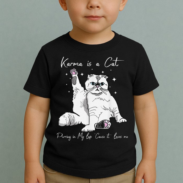 Karma Is A Cat Purring In My Lap Cause It Loves Me Cat Lover Toddler T-Shirt