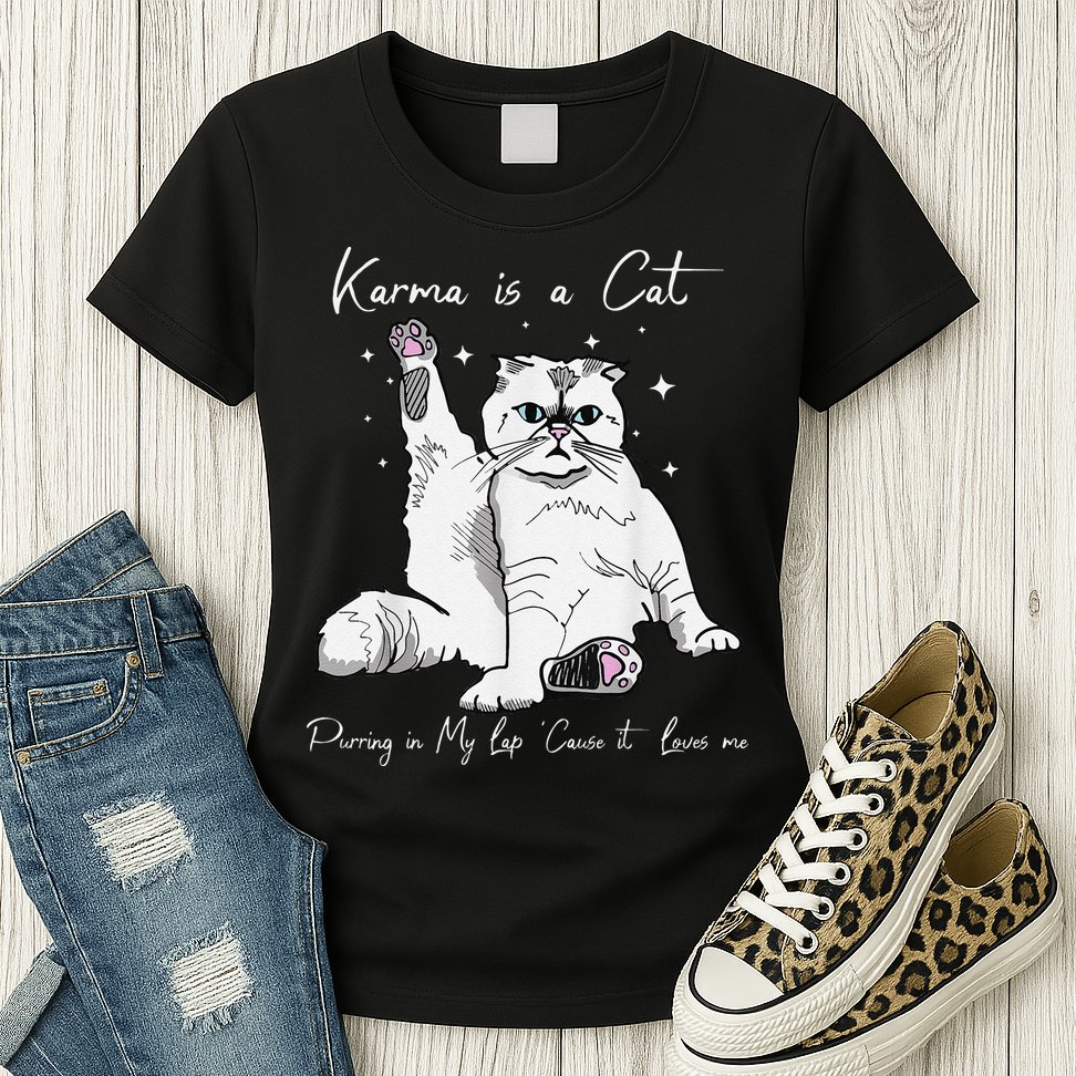 Karma Is A Cat Purring In My Lap Cause It Loves Me Cat Lover Womens T-Shirt