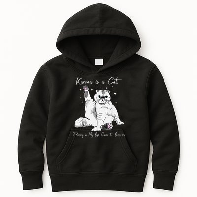 Karma Is A Cat Purring In My Lap Cause It Loves Me Cat Lover Kids Hoodie