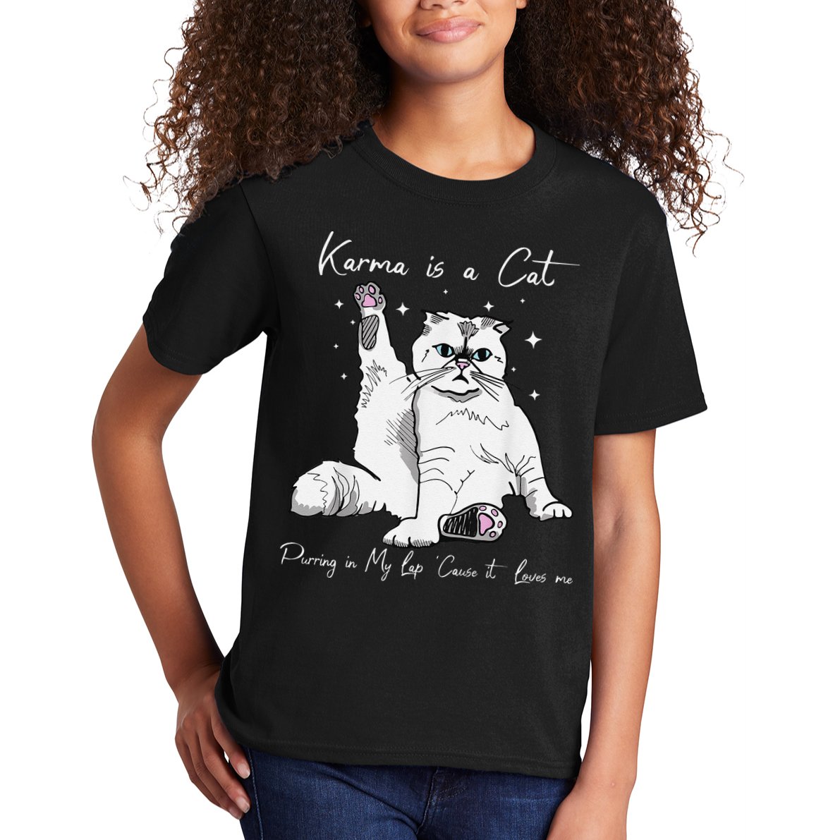Karma Is A Cat Purring In My Lap Cause It Loves Me Cat Lover Kids T-Shirt
