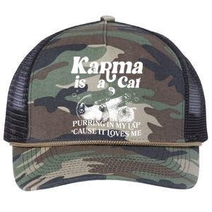 Karma Is A Cat Purring In My Lap Cause It Loves Me Retro Rope Trucker Hat Cap