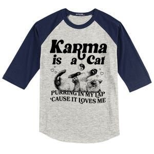 Karma Is A Cat Purring In My Lap Cause It Loves Me Kids Colorblock Raglan Jersey