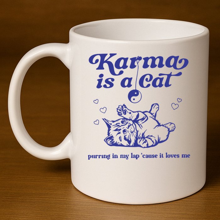 Karma Is A Cat 11oz C Handle Ceramic Mug
