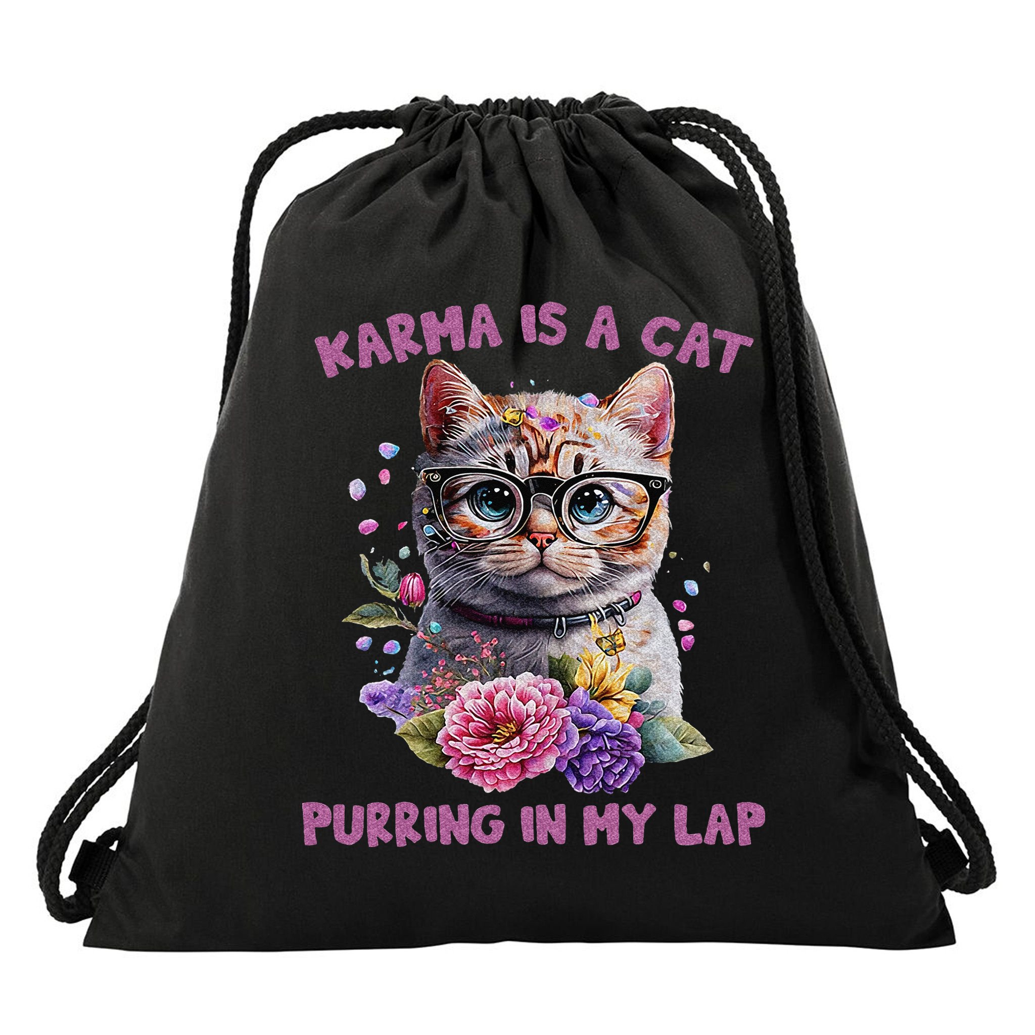 Karma Is A Cat Purring In My Lap Drawstring Bag