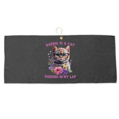 Karma Is A Cat Purring In My Lap Large Microfiber Waffle Golf Towel