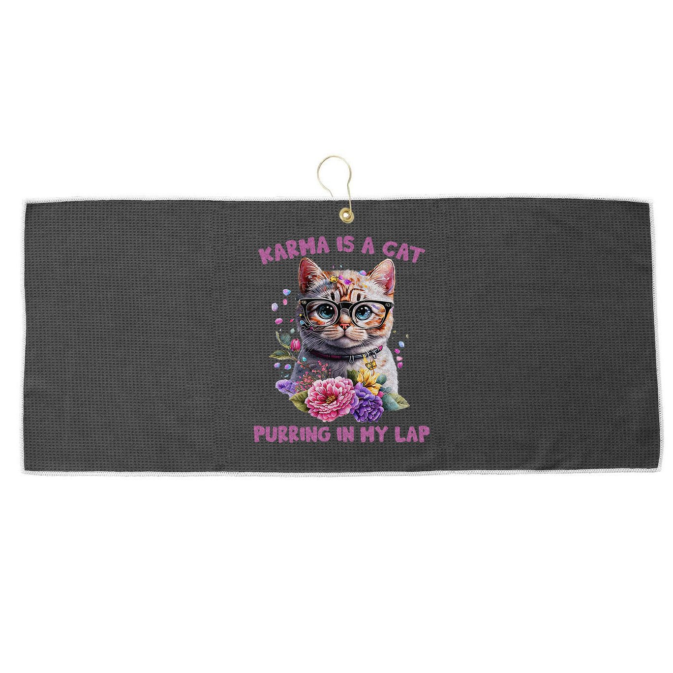 Karma Is A Cat Purring In My Lap Large Microfiber Waffle Golf Towel