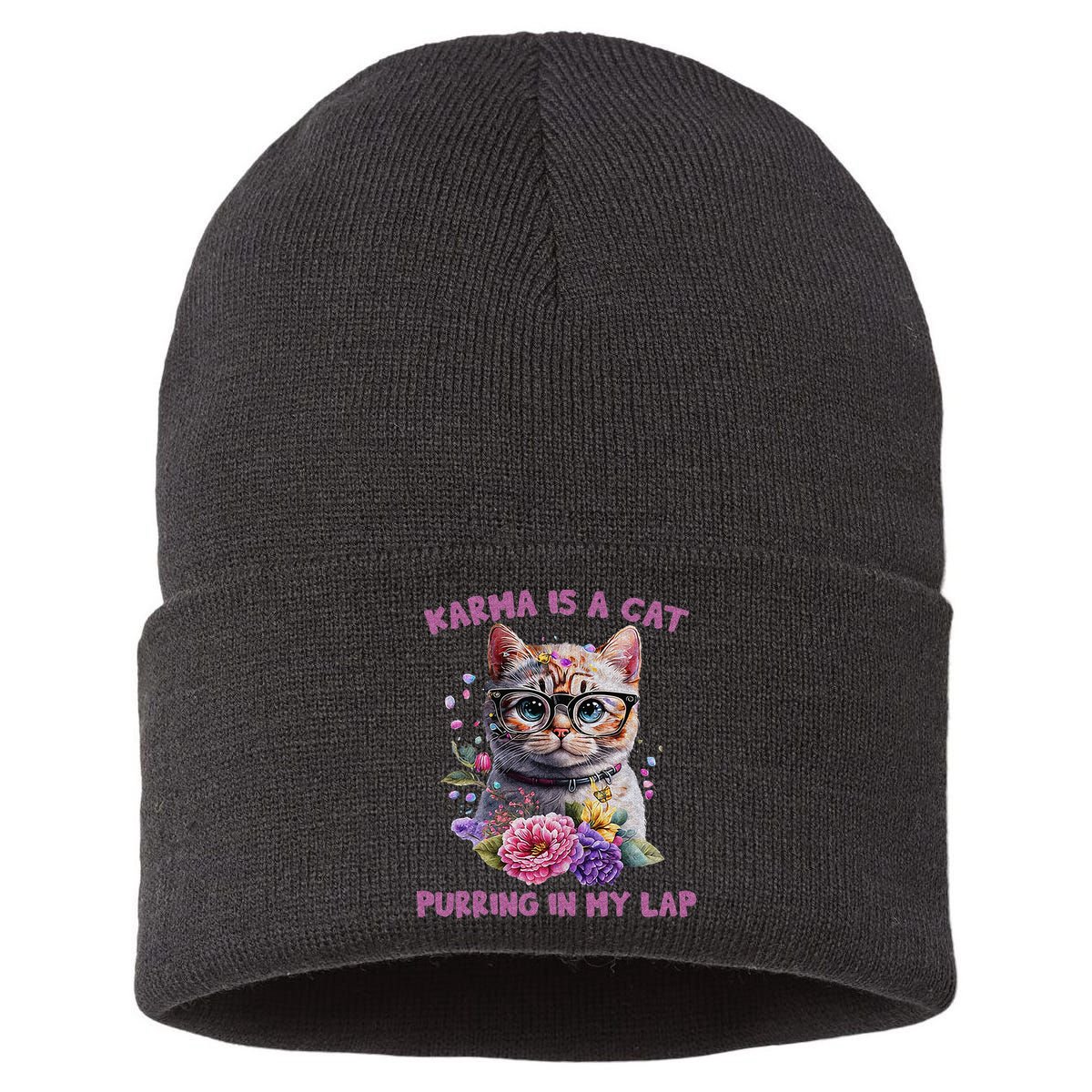 Karma Is A Cat Purring In My Lap Sustainable Knit Beanie