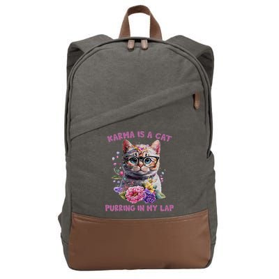 Karma Is A Cat Purring In My Lap Cotton Canvas Backpack