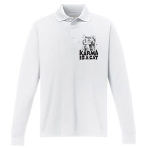 Karma Is A Cat Shirts Taylor Eras Cat Lover Performance Long Sleeve Polo