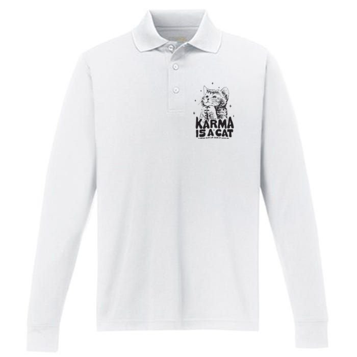 Karma Is A Cat Shirts Taylor Eras Cat Lover Performance Long Sleeve Polo