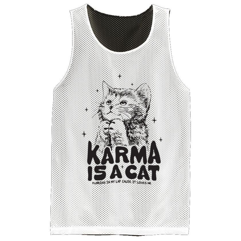 Karma Is A Cat Shirts Taylor Eras Cat Lover Mesh Reversible Basketball Jersey Tank