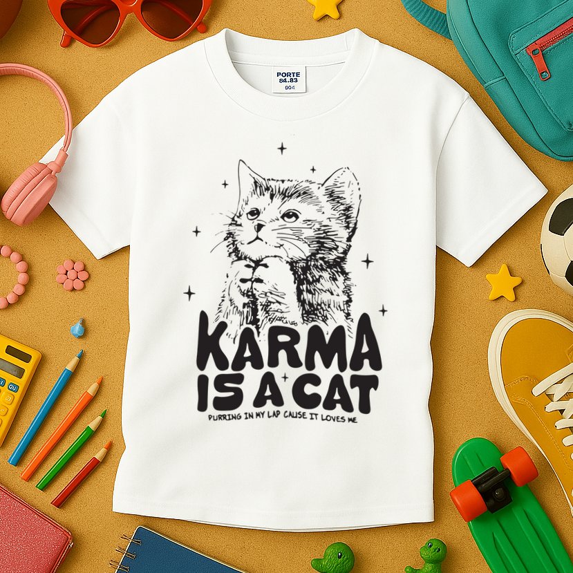 Karma Is A Cat Shirts Taylor Eras Cat Lover Kids T-Shirt
