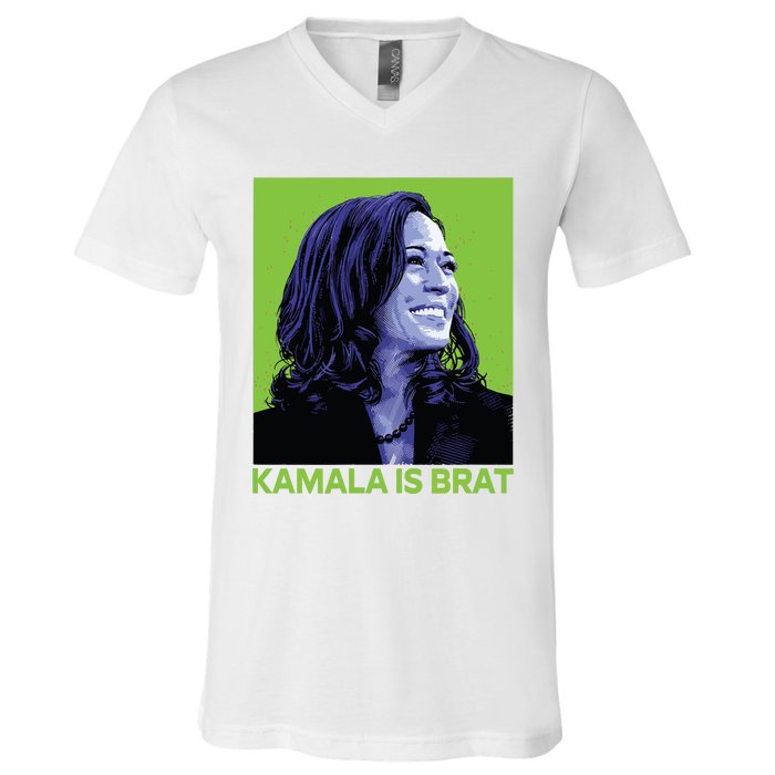 Kamala Is Brat Funny Sarcastic V-Neck T-Shirt