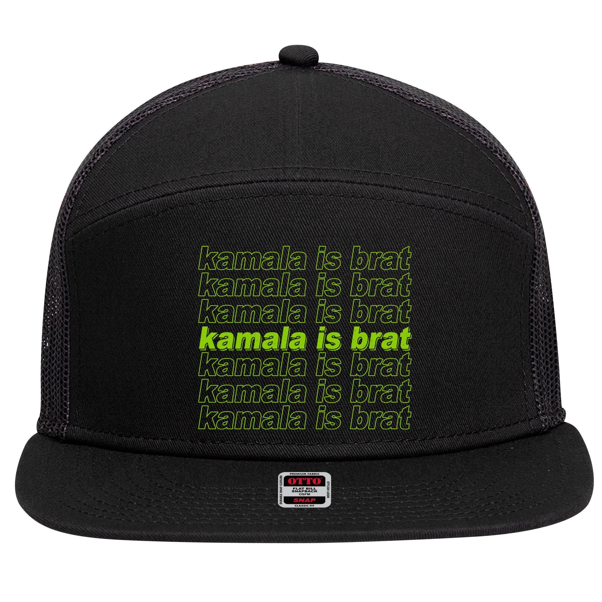 Kamala Is Brat Meme Kamala Harris 2024 7 Panel Mesh Trucker Snapback Hat