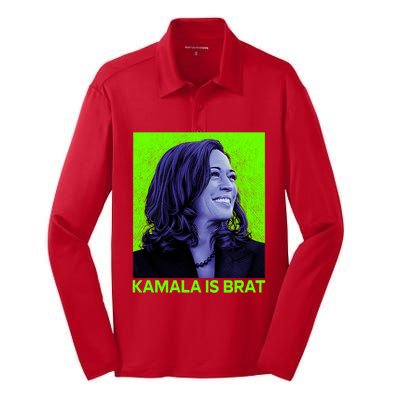 Kamala Is Brat Funny Sarcastic Silk Touch Performance Long Sleeve Polo