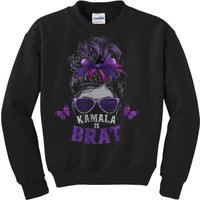 Kamala Is BratCute Quotes Messy Bun Summer Kids Sweatshirt