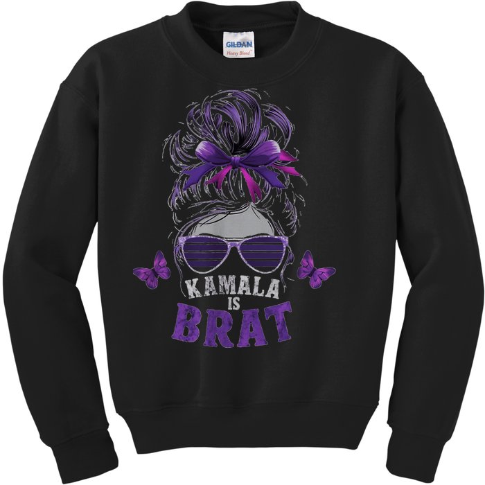 Kamala Is BratCute Quotes Messy Bun Summer Kids Sweatshirt