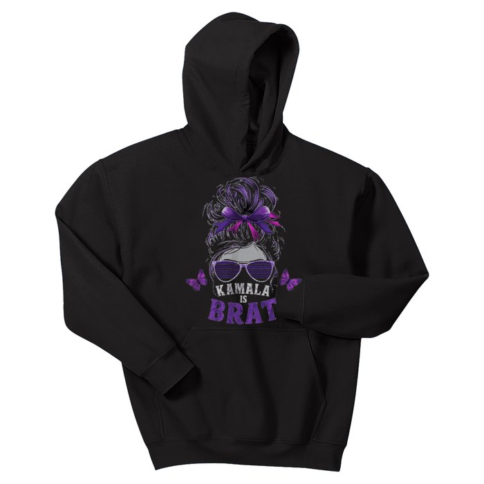 Kamala Is BratCute Quotes Messy Bun Summer Kids Hoodie