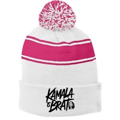 Kamala Is Brat 2024 Stripe Pom Pom Beanie