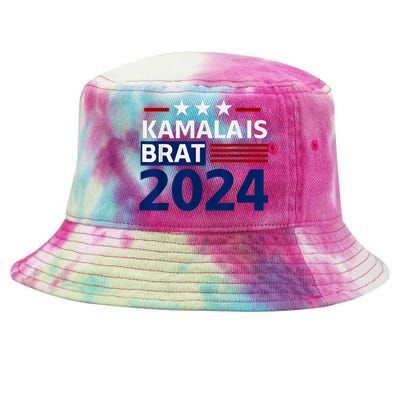 Kamala Is Brat Funny Sarcastic Coconut Tree Campaign Tie-Dyed Bucket Hat