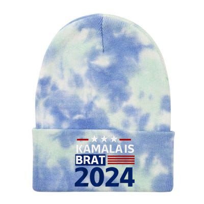 Kamala Is Brat Funny Sarcastic Coconut Tree Campaign Tie Dye 12in Knit Beanie