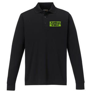 Kamala Is Brat Funny Usa Humor Meme Green Text Performance Long Sleeve Polo