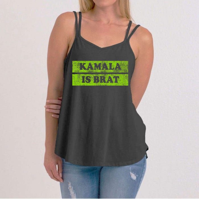 Kamala Is Brat Funny Usa Humor Meme Green Text Women's Strappy Tank