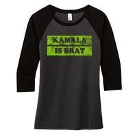 Kamala Is Brat Funny Usa Humor Meme Green Text Women's Tri-Blend 3/4-Sleeve Raglan Shirt