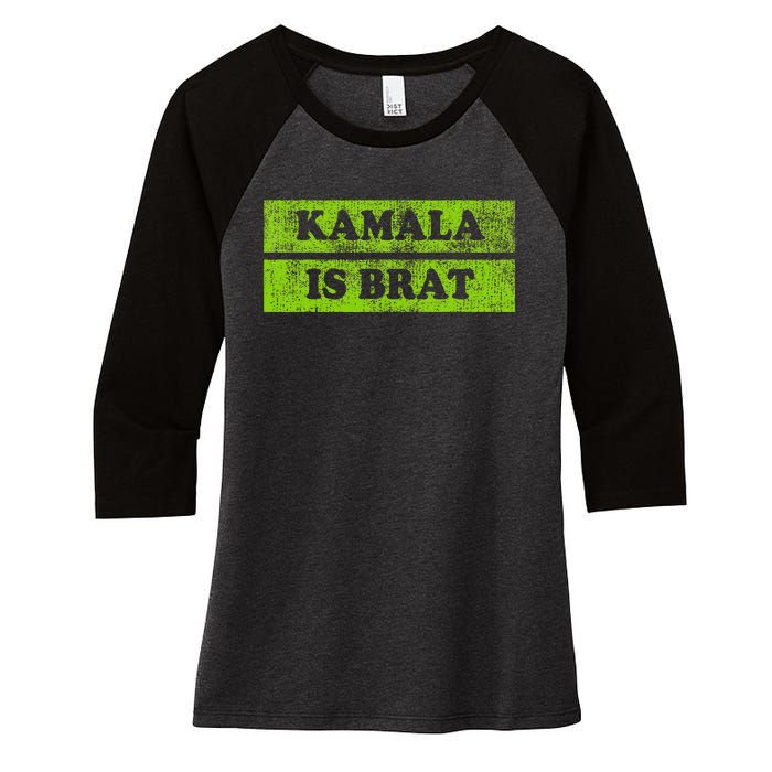 Kamala Is Brat Funny Usa Humor Meme Green Text Women's Tri-Blend 3/4-Sleeve Raglan Shirt