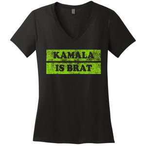 Kamala Is Brat Funny Usa Humor Meme Green Text Women's V-Neck T-Shirt