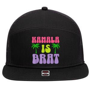 Kamala Is Brat Funny Sarcastic Coconut Tree Campaign 7 Panel Mesh Trucker Snapback Hat