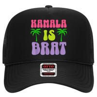 Kamala Is Brat Funny Sarcastic Coconut Tree Campaign High Crown Mesh Back Trucker Hat