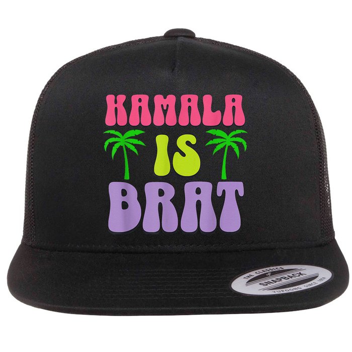 Kamala Is Brat Funny Sarcastic Coconut Tree Campaign Flat Bill Trucker Hat