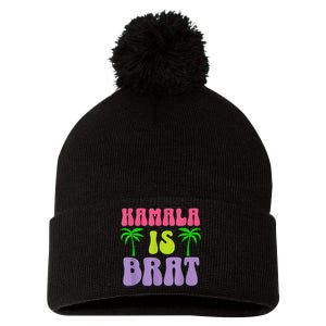 Kamala Is Brat Funny Sarcastic Coconut Tree Campaign Pom Pom 12in Knit Beanie