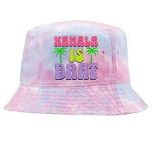 Kamala Is Brat Funny Sarcastic Coconut Tree Campaign Tie-Dyed Bucket Hat