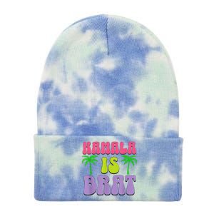 Kamala Is Brat Funny Sarcastic Coconut Tree Campaign Tie Dye 12in Knit Beanie