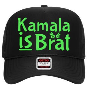 Kamala Is Brat Funny Sarcastic High Crown Mesh Back Trucker Hat