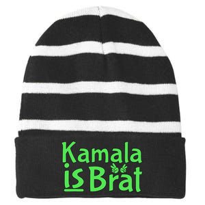 Kamala Is Brat Funny Sarcastic Striped Beanie with Solid Band