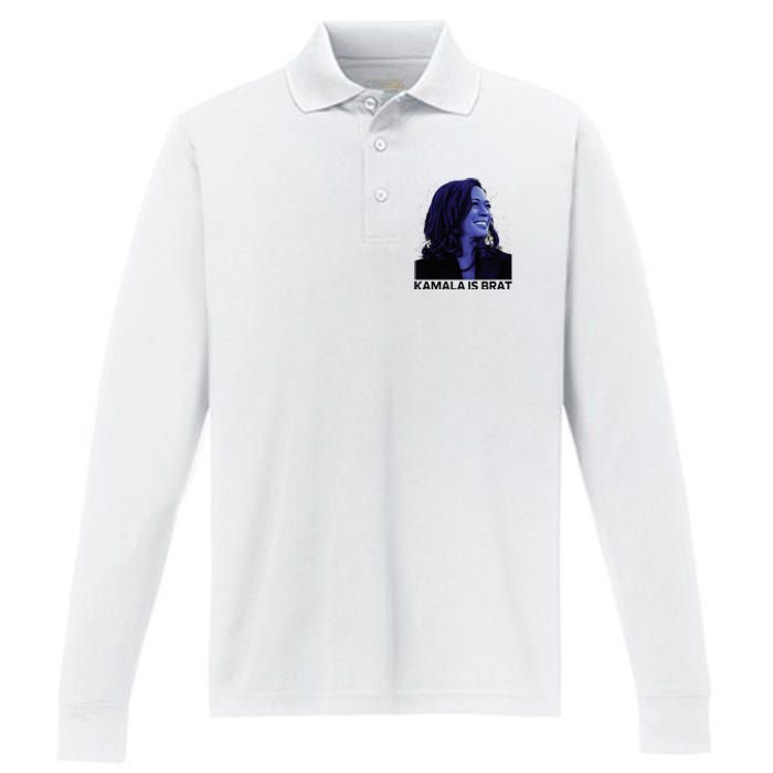 Kamala Is Brat Funny Performance Long Sleeve Polo