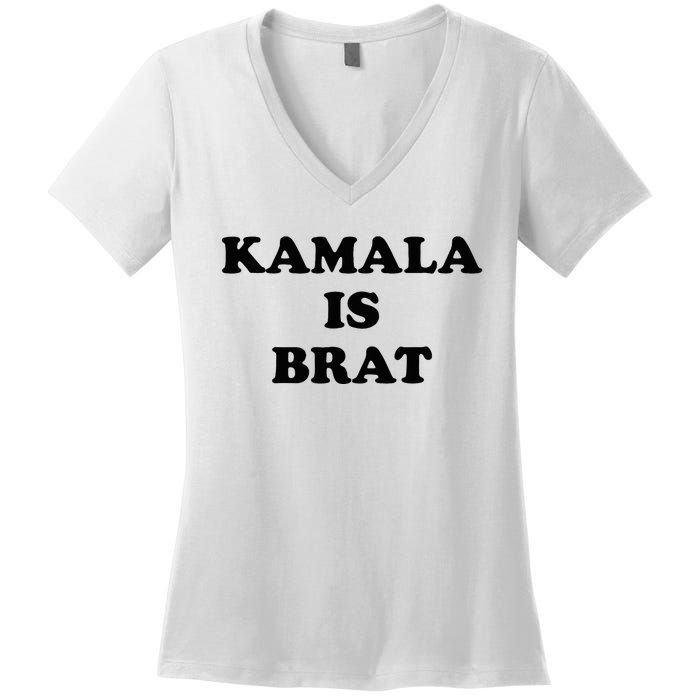 Kamala Is Brat Sunglasses Us Flag Vintage Funny Sarcastic Women's V-Neck T-Shirt