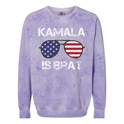 Kamala Is Brat Sunglasses Us Flag Vintage Funny Sarcastic Colorblast Crewneck Sweatshirt