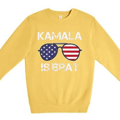 Kamala Is Brat Sunglasses Us Flag Vintage Funny Sarcastic Premium Crewneck Sweatshirt